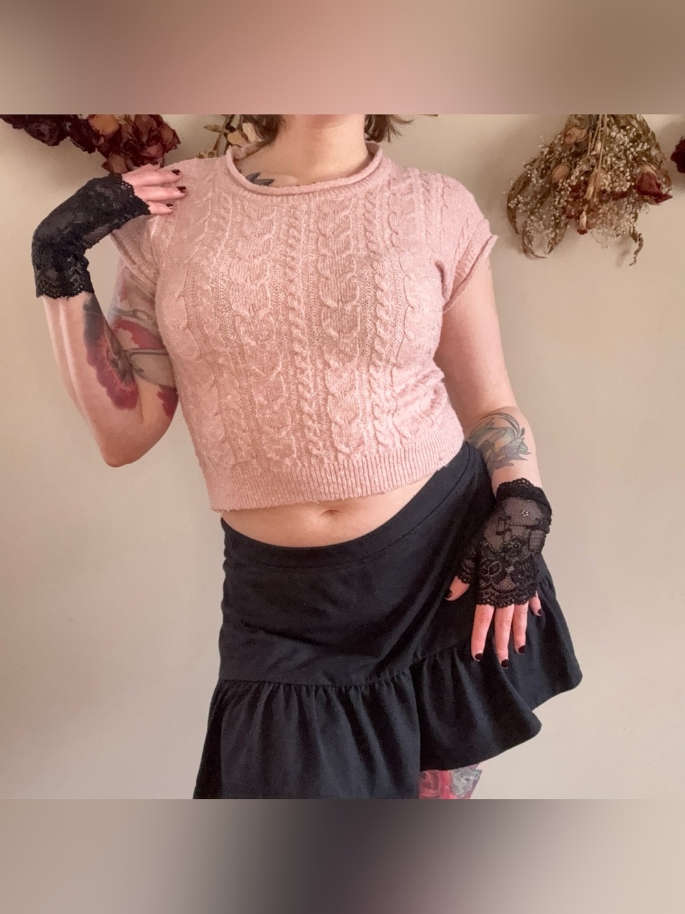 pink cable knit cropped sweater top 🎀 | cottagecore coquette feminine soft girl